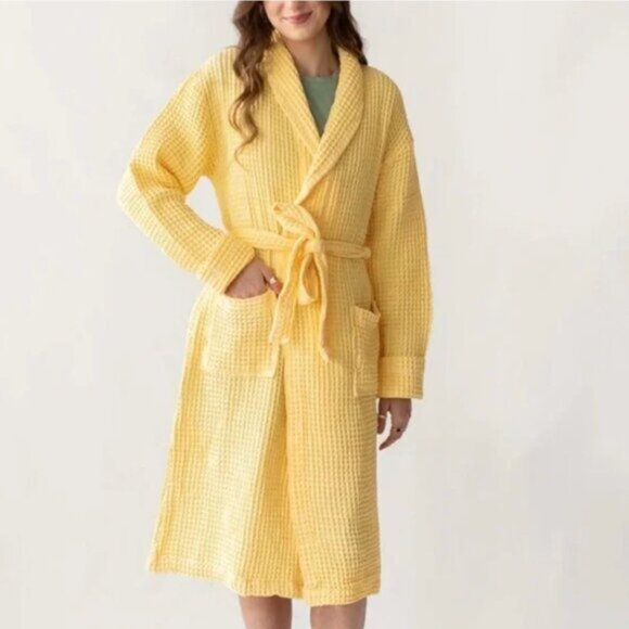 One Wednesday X Jilly Box Yellow Waffle Knit Robe Size Small - Picture 8 of 8